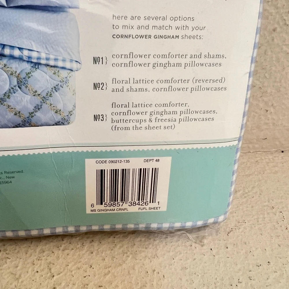 VTG NIP Martha Stewart Everyday Cornflower Blue Gingham Full size‎ Flat Sheet